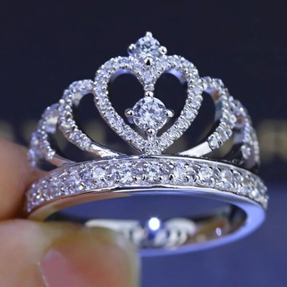 Jewelry - NEW White Sapphire Crown Birthstone Silver Ring